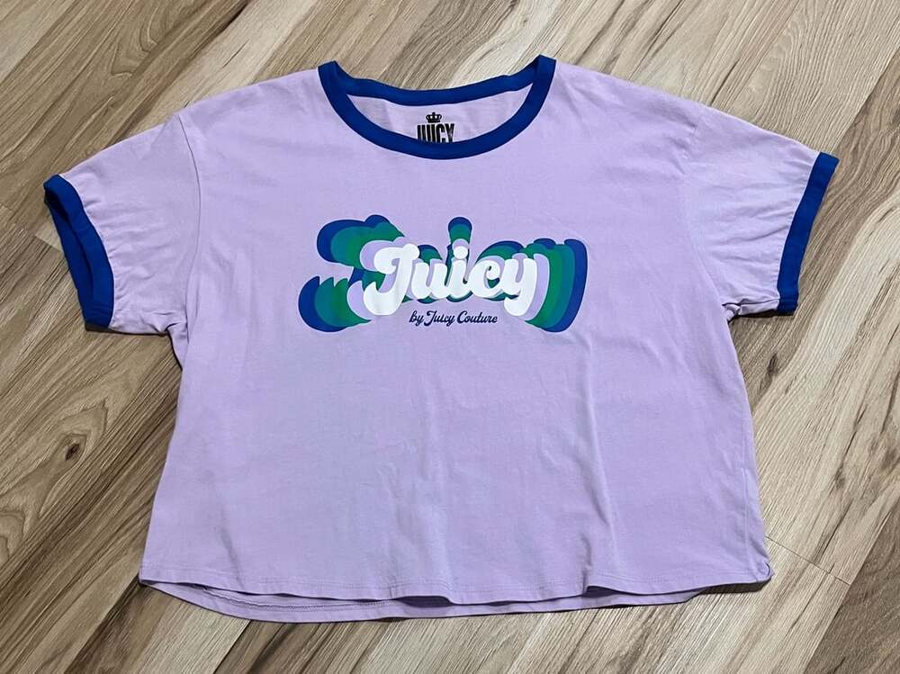 Juicy by Juicy Couture Crop T-Shirt Size L Lilac Ringer Top
